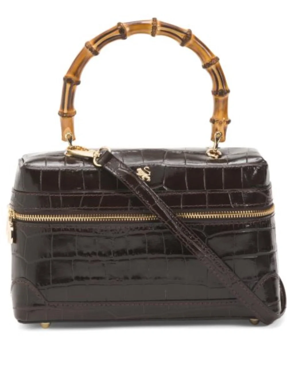 NWT PRATESI made in italy Chocolate Genuine leather crocodile vanity case Bag